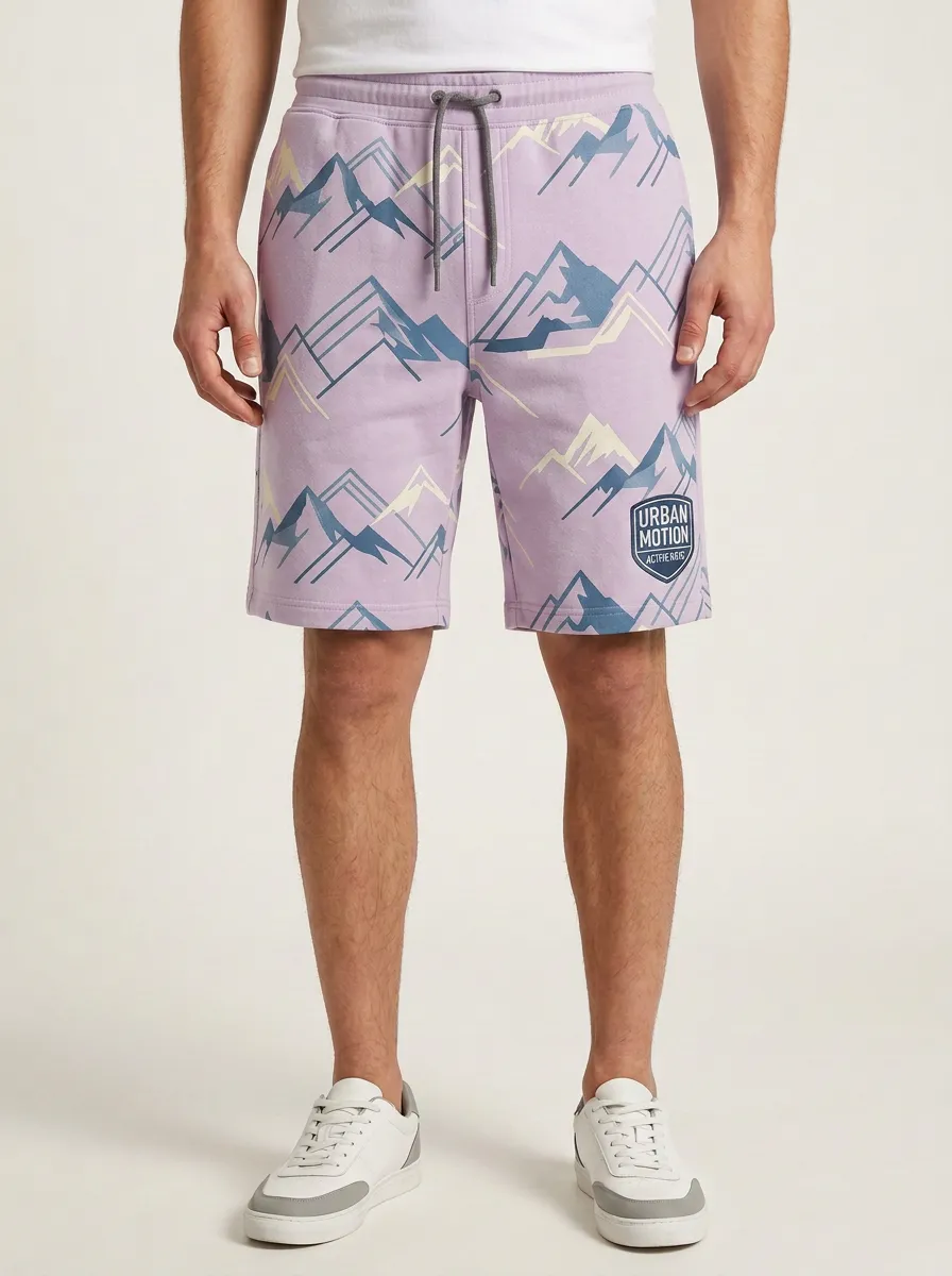 Men's Mountain Drawstring Elastic-Waist Relaxed-Fit Printed Sweat Shorts