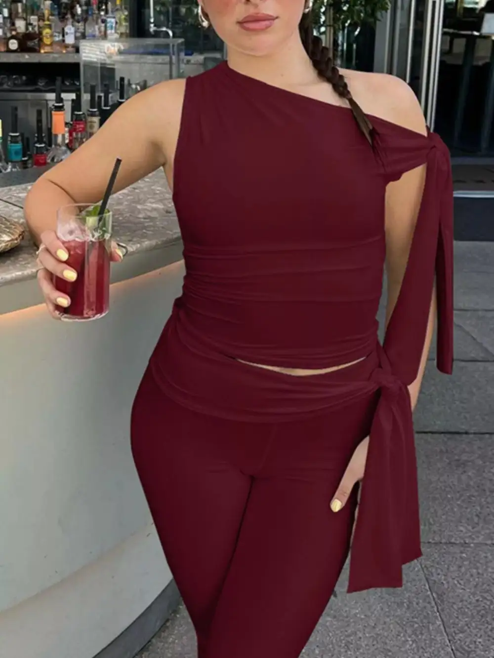 Asymmetrical One-shoulder Top and Capris Set