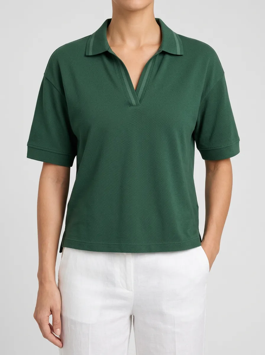 Women's Green Everyday Polo with a Relaxed V Neck