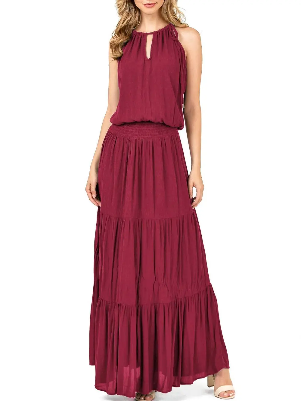 Teal Halter - Neck Tiered Maxi Dress