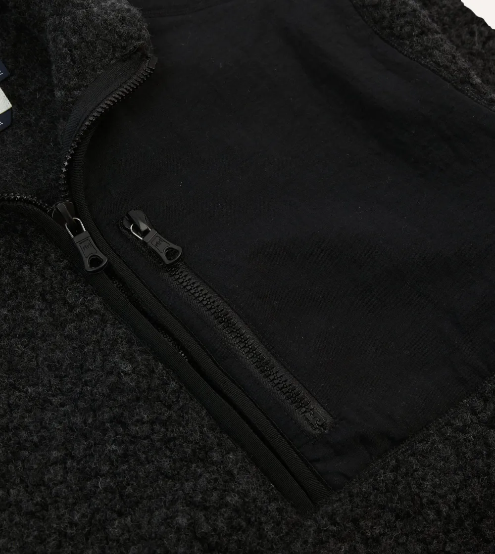 Casual Style Grey Boucle Wool Half-Zip Fleece Jacket