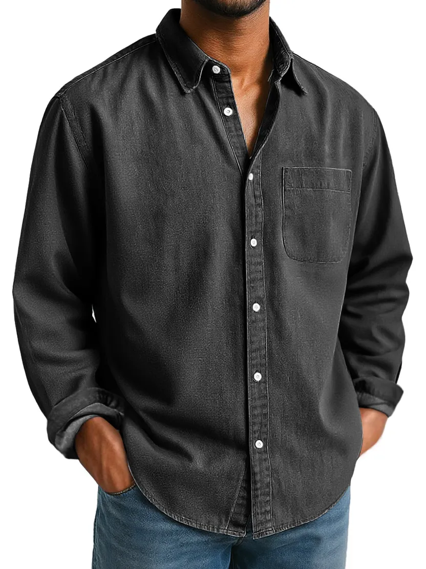 Everyday Long Sleeve Camp Collar Pocket Shirt