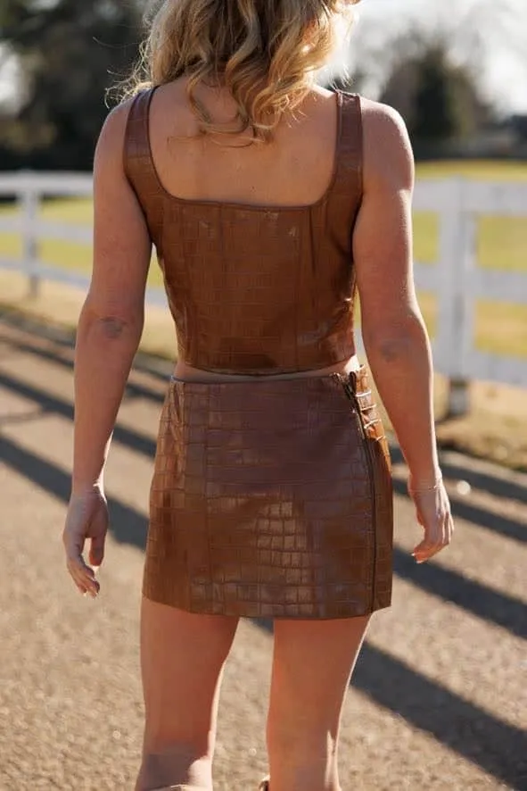Croc Leather Side Zipper Skirt
