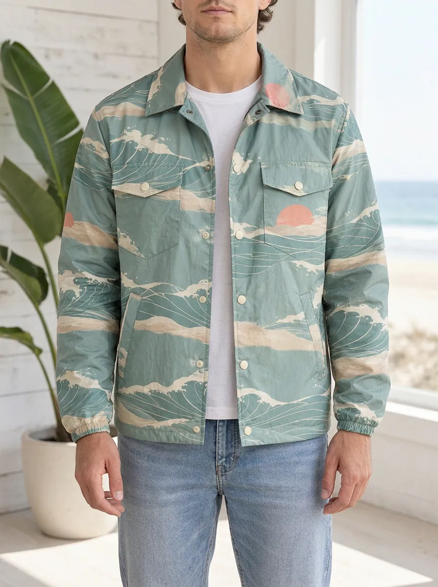 Men's Japanese Ocean Wave Sunset Rugged Explorer Jacket