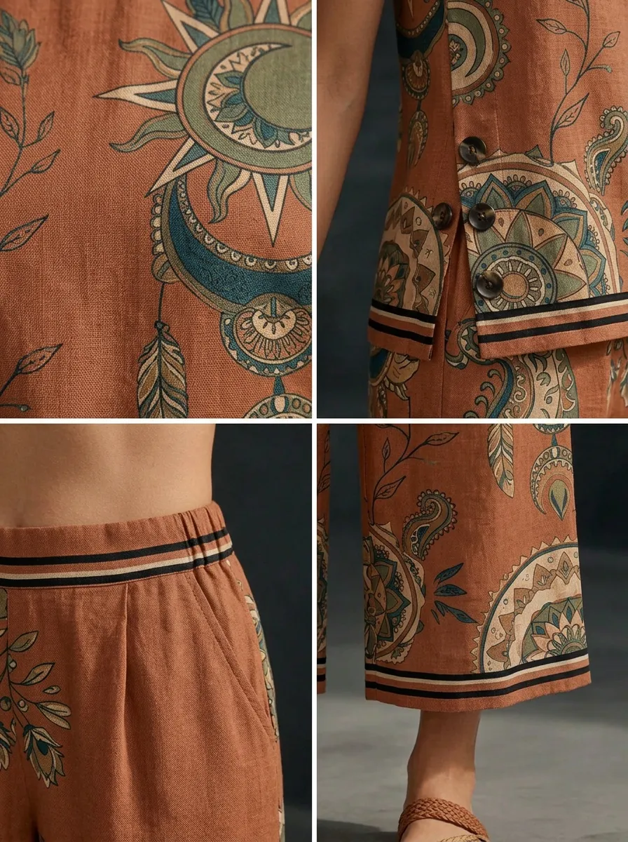 Women's Boho Sun Moon Floral Printed Sleeveless Set