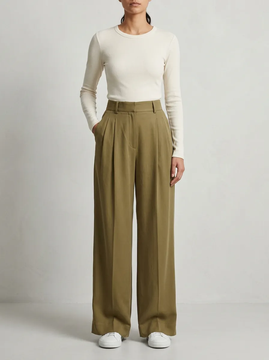 Wide-Leg High-Rise Pleated Casual Wide Leg Pants