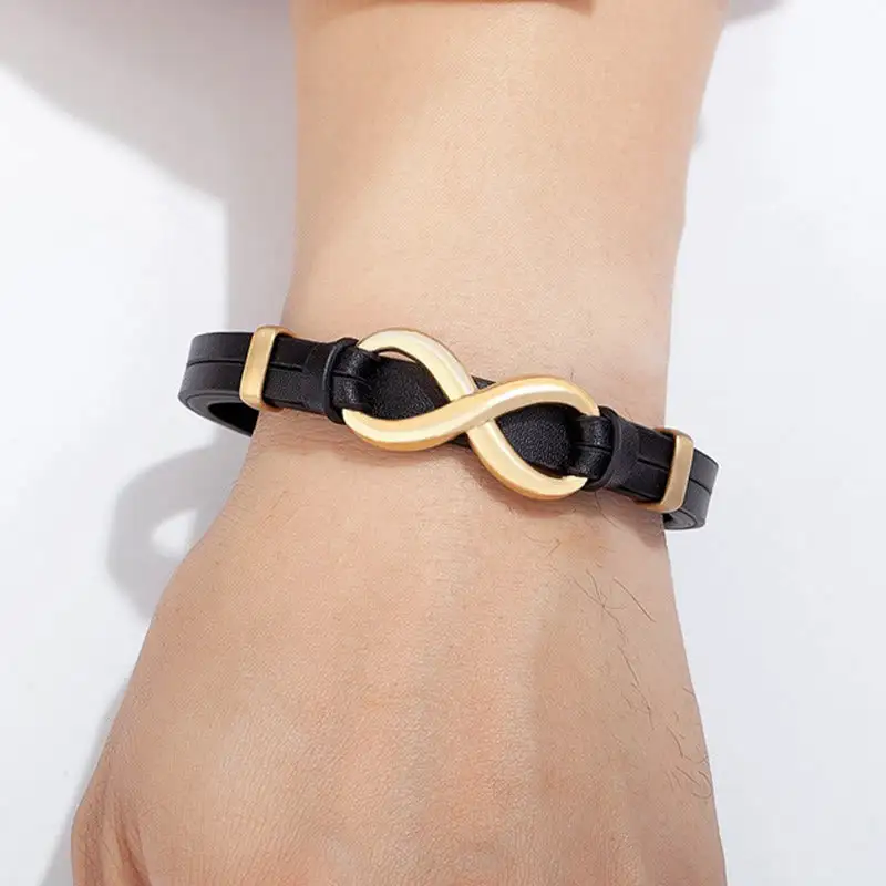 Infinitely Design Titanium Steel Leather Bracelet