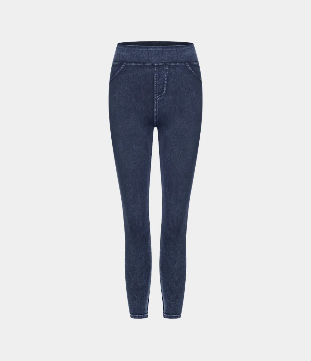 Magic High Waisted Back Side Pocket Stretchy Knit Denim Casual Leggings