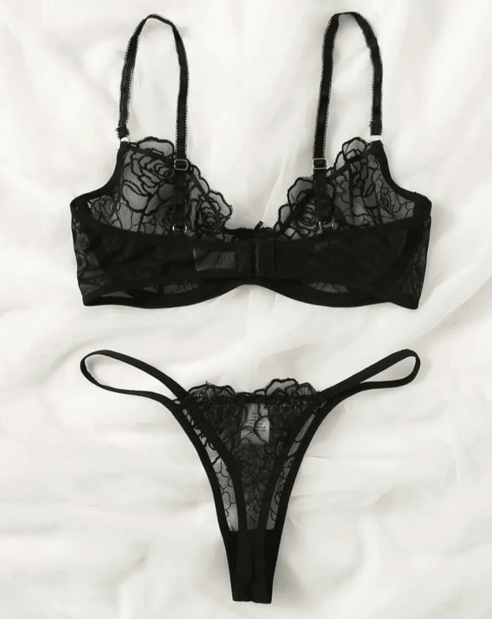 Rose Embroidered Lingerie Set