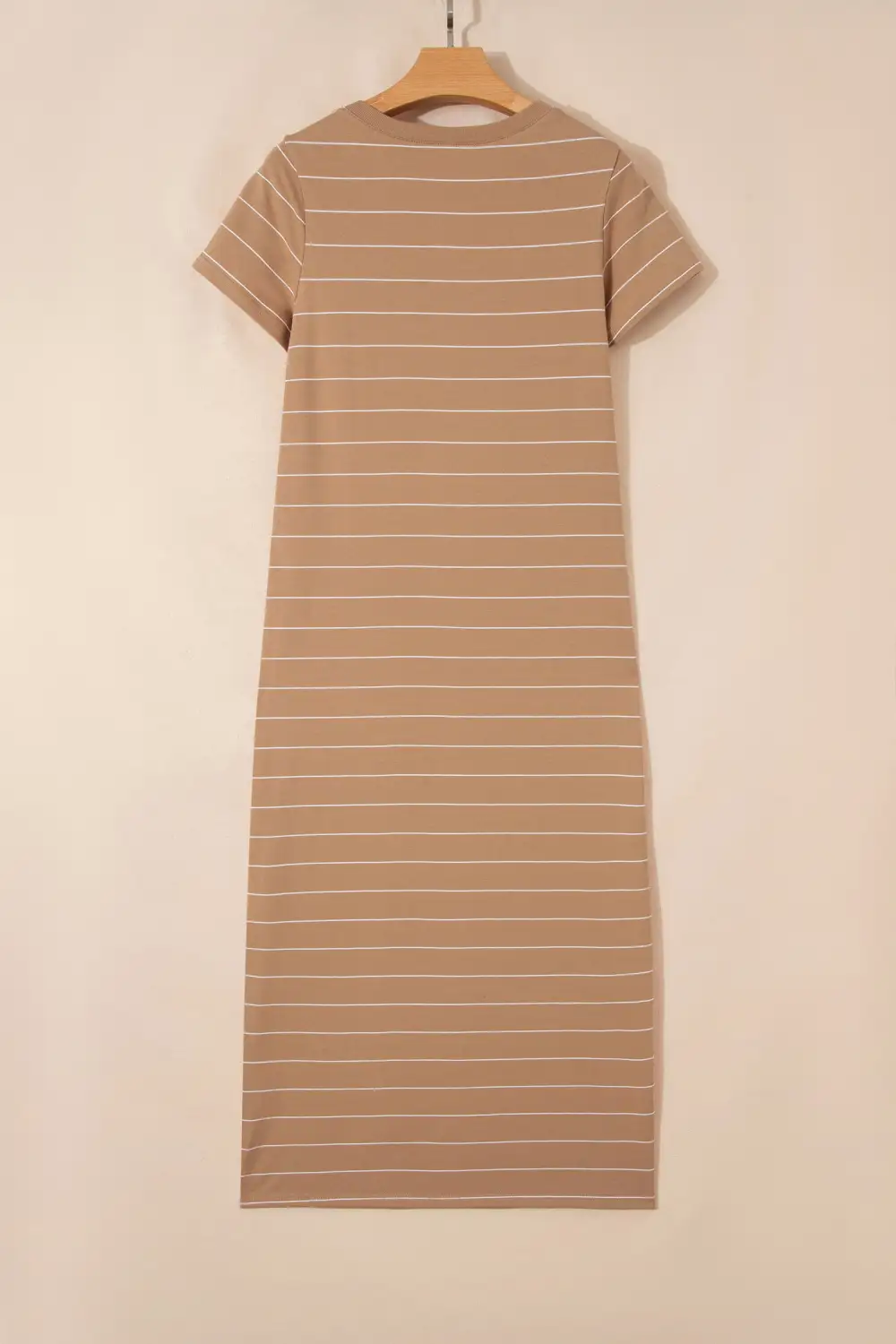 Gathered Detail Striped Slit Short Sleeve Maxi Dress