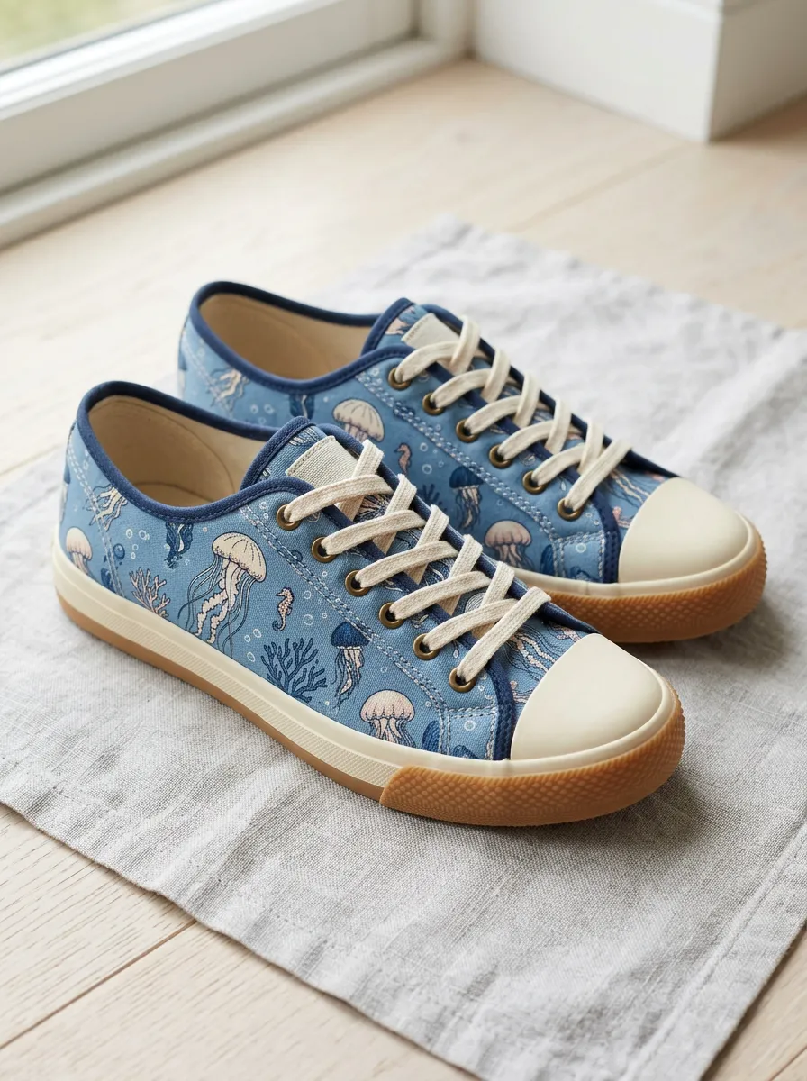 Unisex Retro Ocean Lover Jellyfish Patterned Canvas Shoes