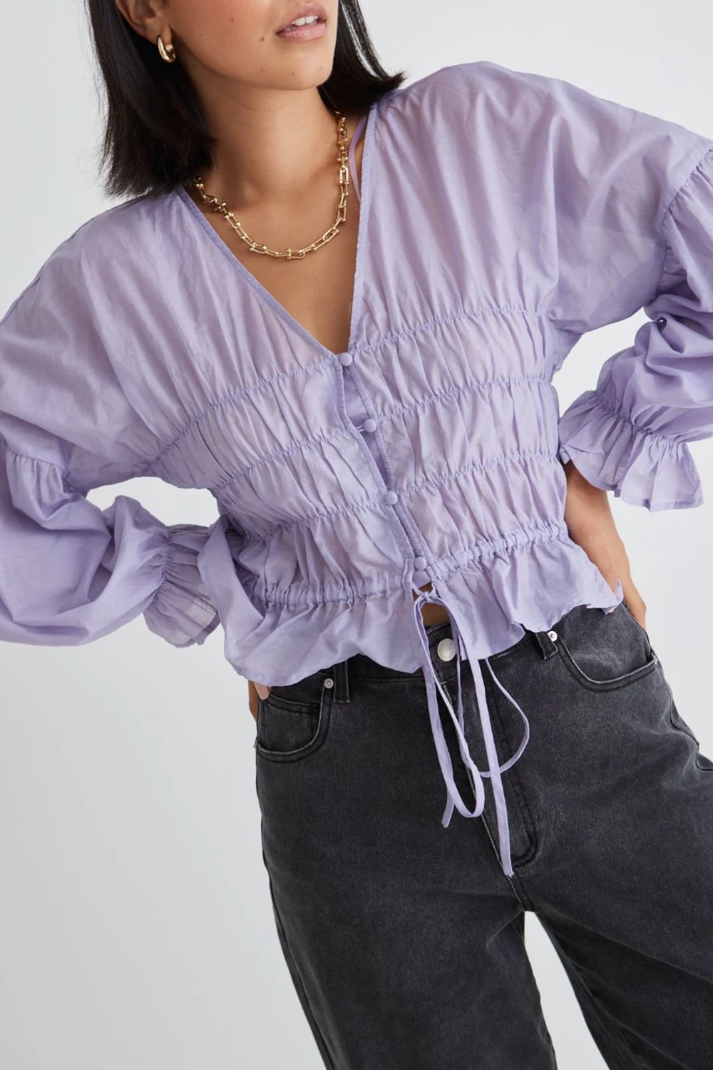 Purple Cropped Tie - Front Blouse