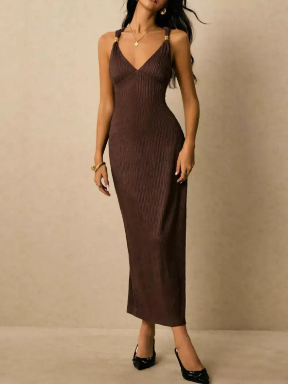 Sleeveless Ribbed Knit Midi Dress