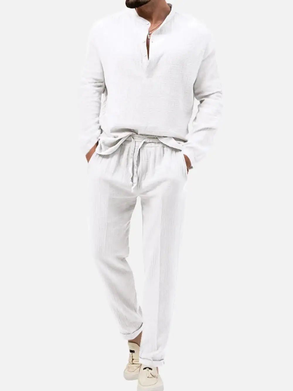 Linen Look Henley Loungewear Set