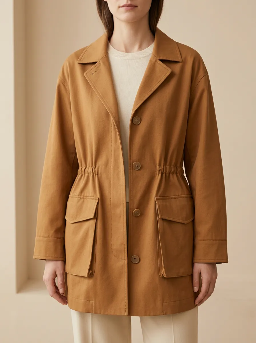 Drawstring Waist Buttoned Outerwear Jacket