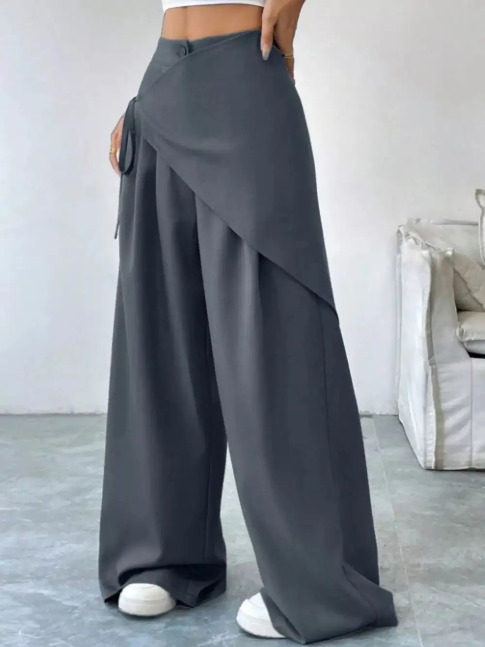 Wrap Front Wide Leg Pants