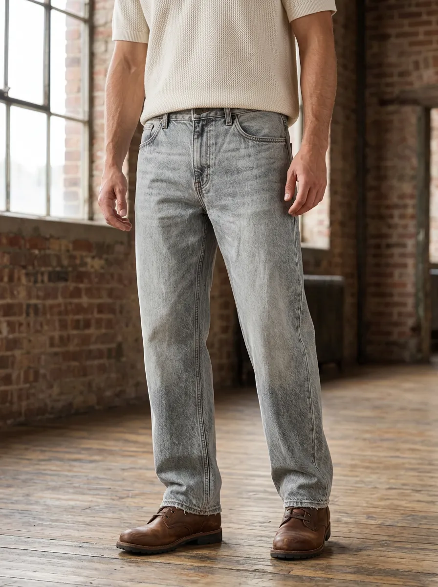 Men's Casual Vintage Acid Wash Denim Jeans