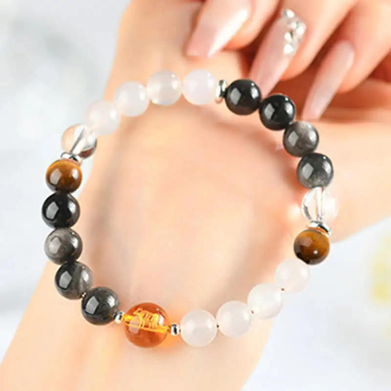 Natural Crystals Obsidian Zodiac Bracelet