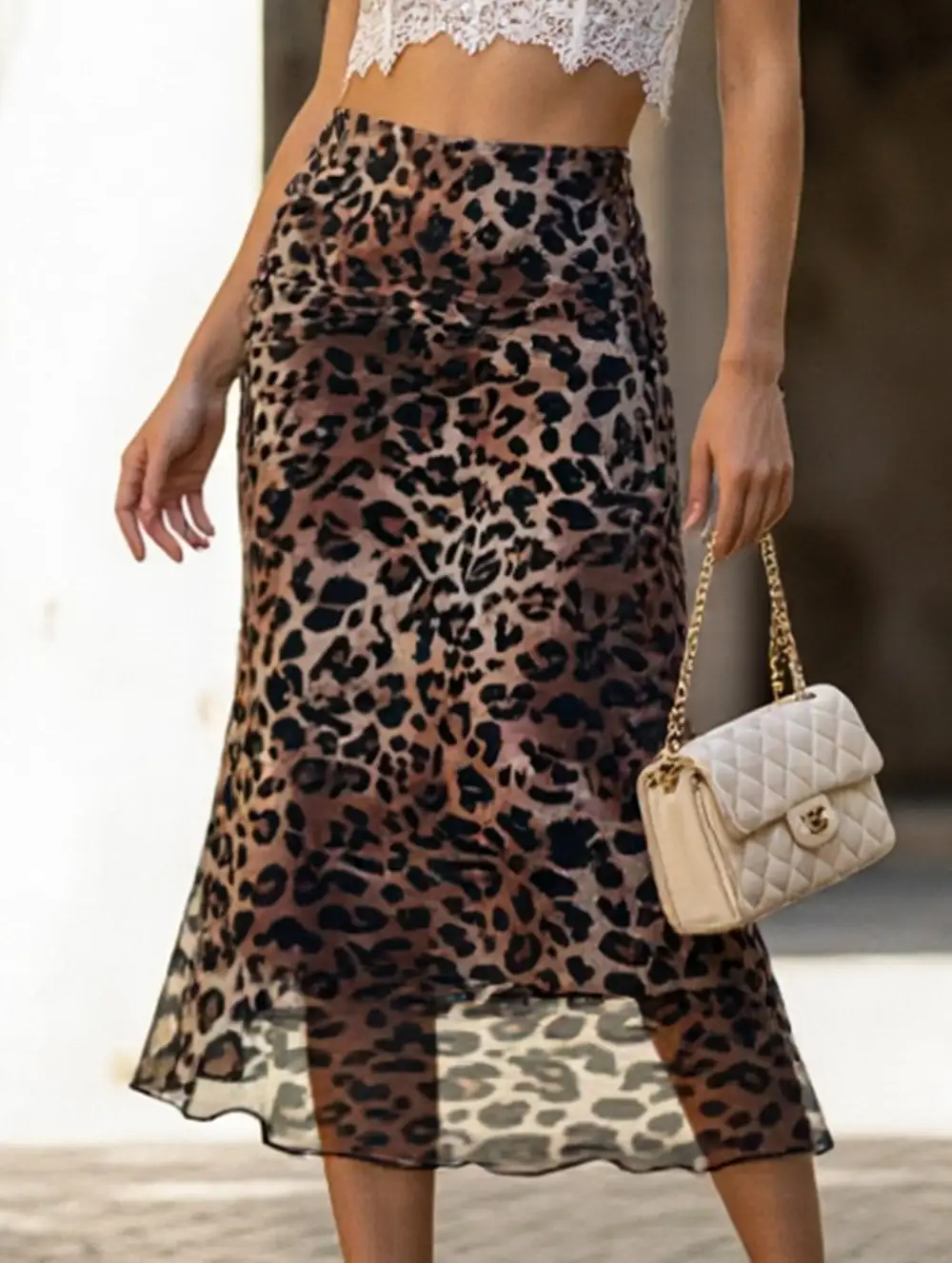 Leopard Fishtail Maxi Skirt