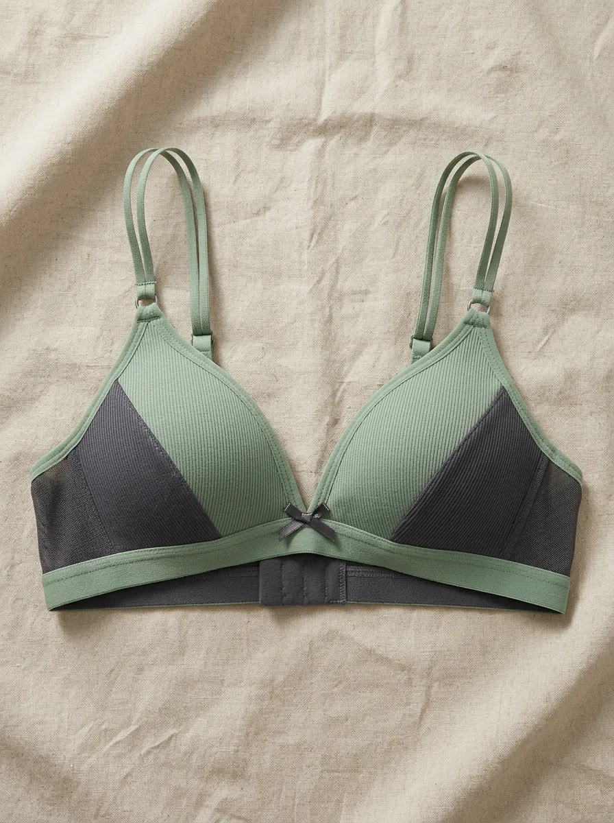 Women's Ribbed Colorblock Mesh Trim Bowknot Bralette