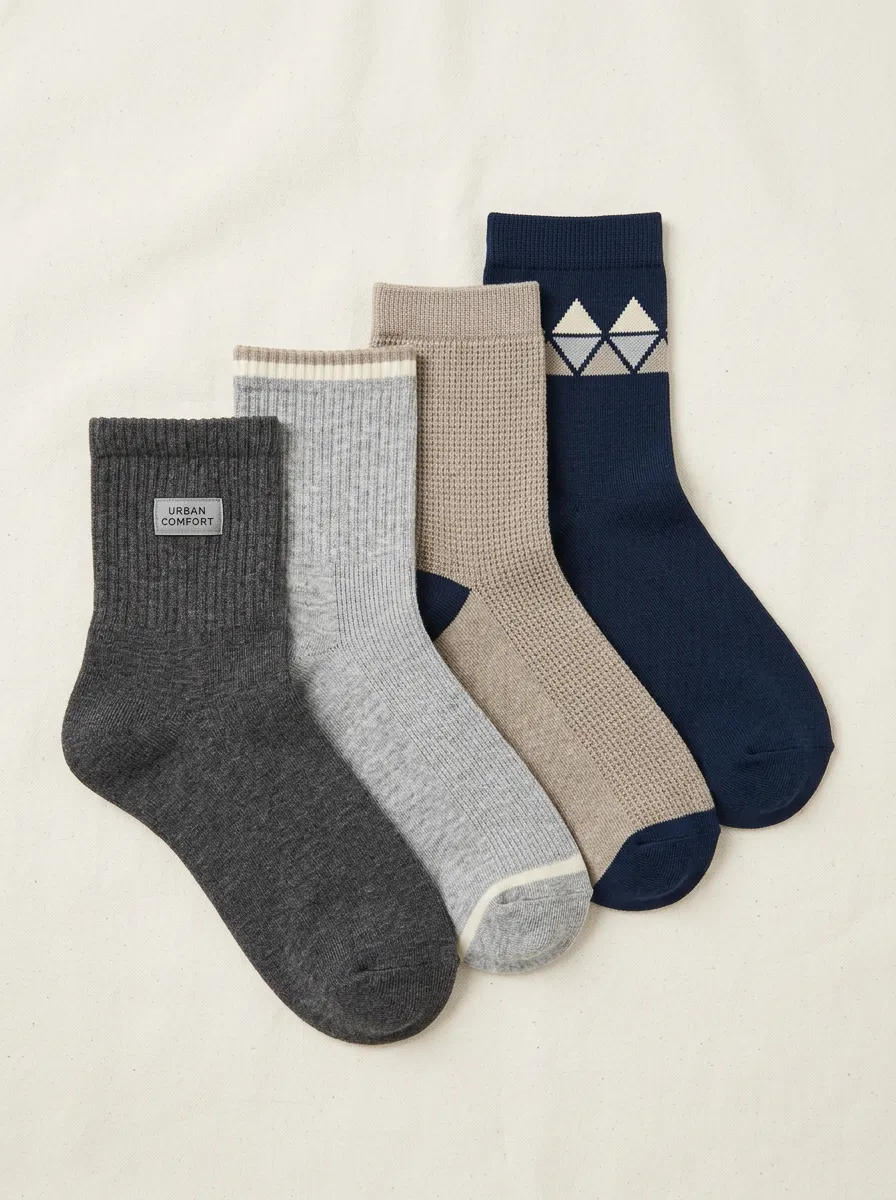 Travel-Ready Geometric Men's Four-Pair Long Socks