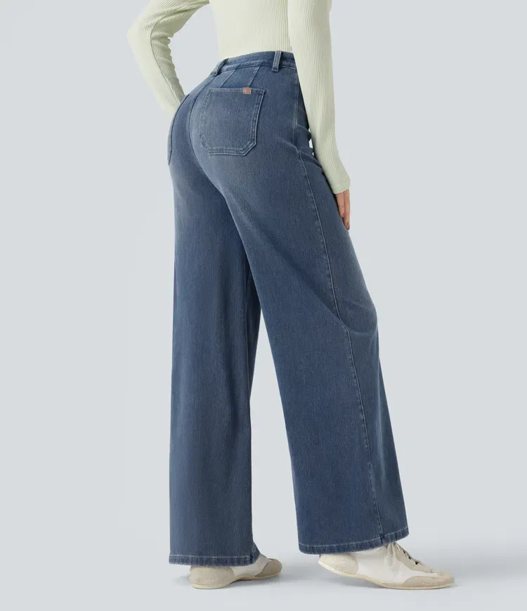 2026🔥  High Waisted Tummy Control Wide Leg Casual Jeans with Pockets