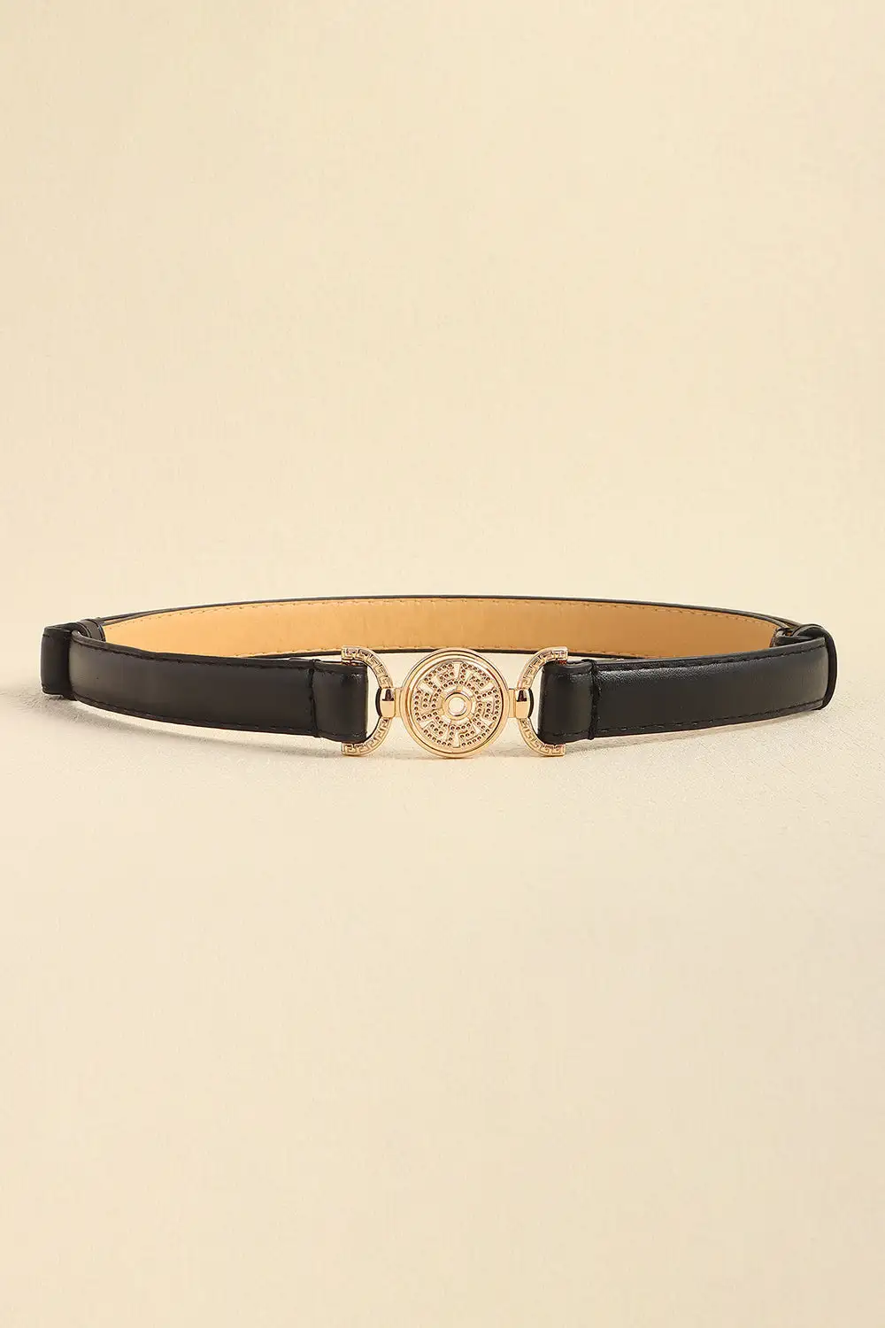 Wide Adjustable Rhinestone-Detail Vegan-Leather Everyday Waist Belt