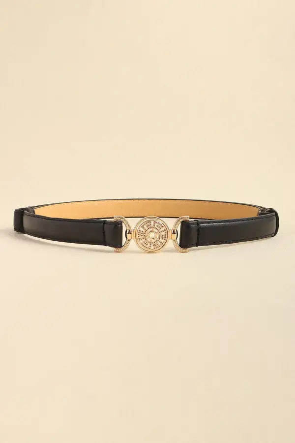 Wide Adjustable Rhinestone-Detail Vegan-Leather Everyday Waist Belt