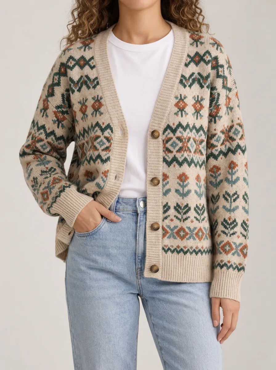 Layering Style V Neck Button Front Women's Knit Cardigan