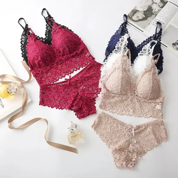 Floral Embroidered Hipster Lingerie Set