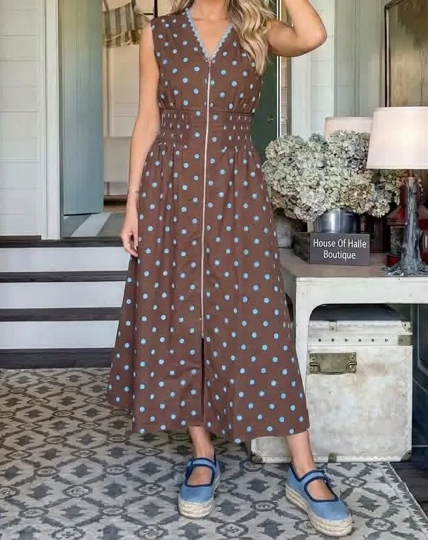 Polka Dot Contrast Trim Casual Dress
