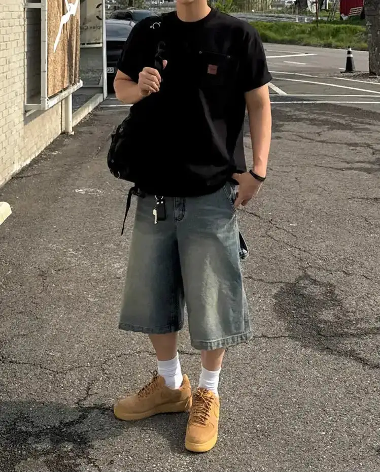 Stone Washed Cargo Denim Shorts
