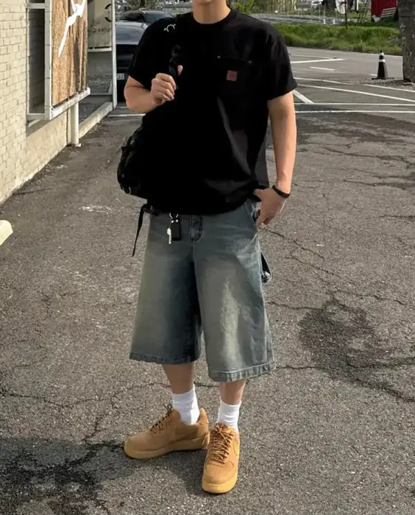 Stone Washed Cargo Denim Shorts