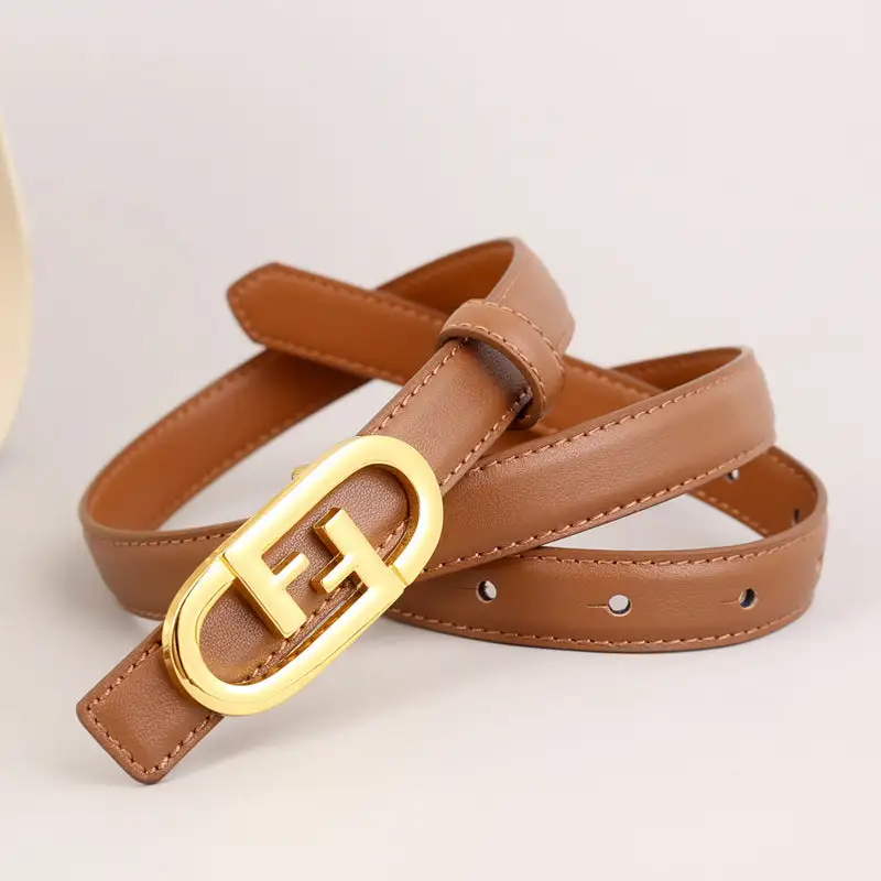 Elastic Leather Belt with Golden Buckle