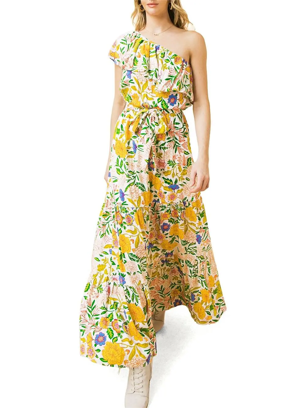 Ruffled One Shoulder Maxi Dress