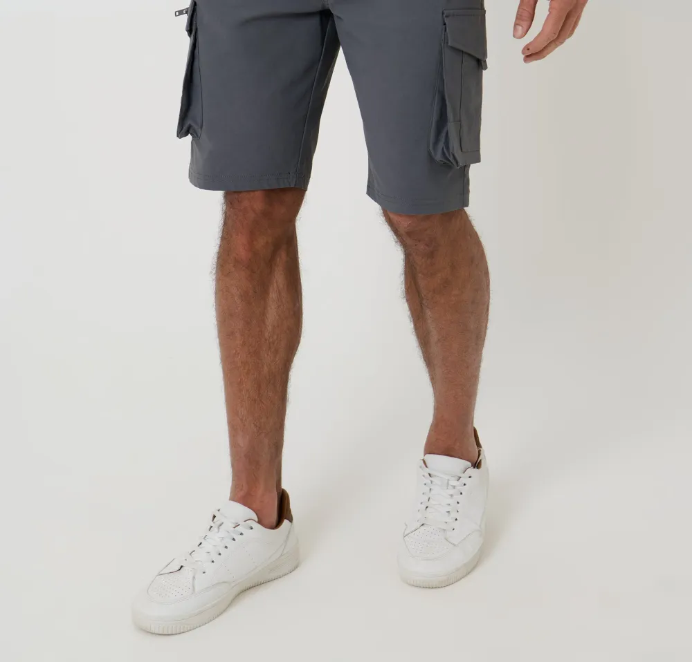 Men's Charcoal Gray Elastic-Waist Stretch Cargo Shorts