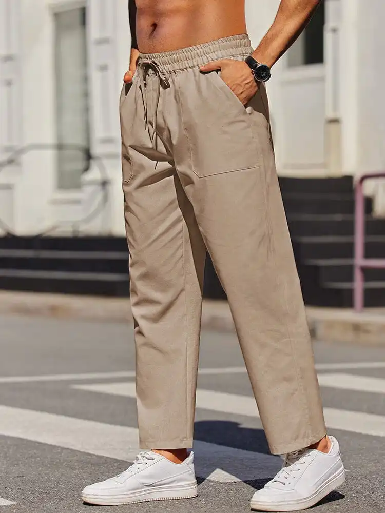 Elastic Linen Blend Pants