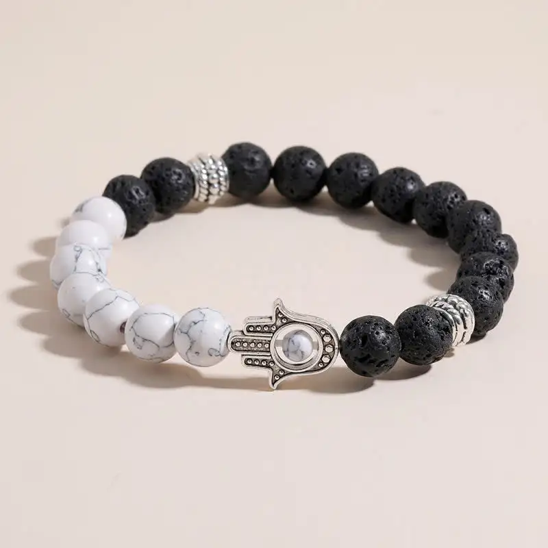 Lava Rock Hamsa Palm Handcrafted Round Bracelet