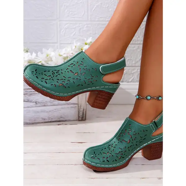 Cutout Block Heel Slingback Sandals
