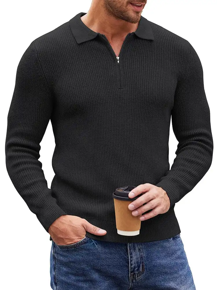 Classic Quarter Zip Knit Polo Sweater
