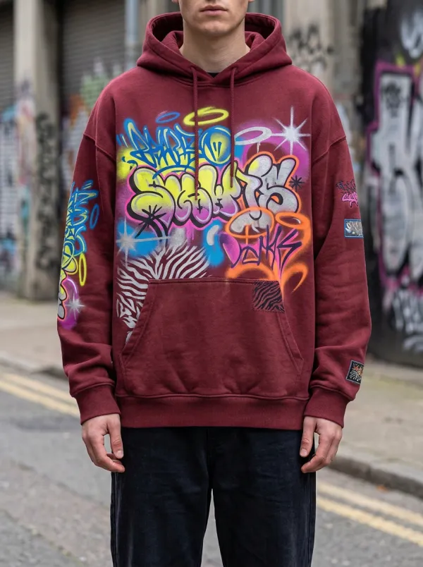 Unisex Graffiti Zebra Pattern Graphic Hoodie