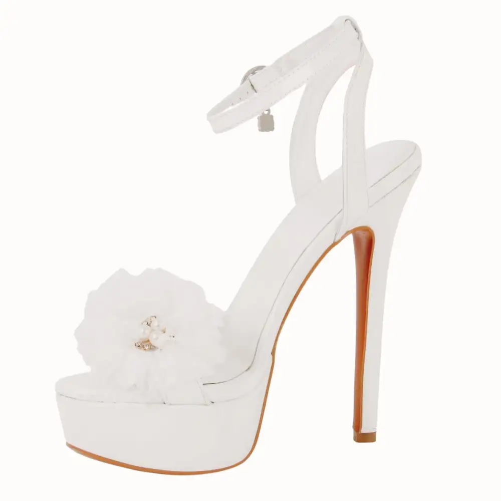 Platform Flower Rhinestone Ankle Strap Sandals
