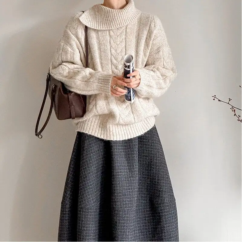 Modern Thick Cable Knit High Neck Sweater