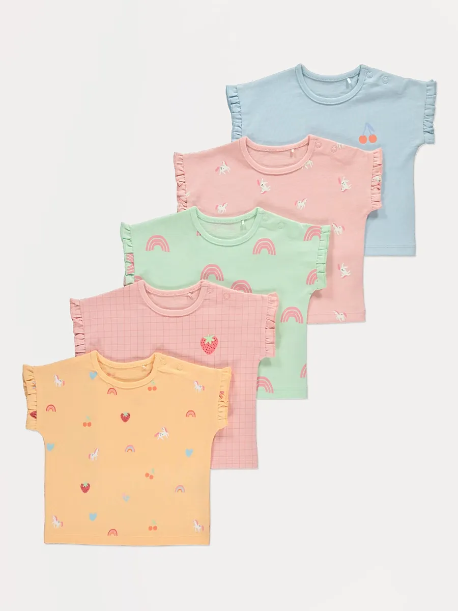 Pastel Fruit Print T-Shirts 5 Pack