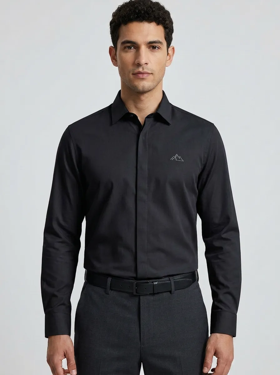 Men's Minimalist Mountain Logo Non-Iron Cotton Printed Shirt