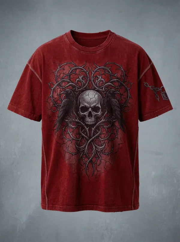 Statement Skull Raven Thorn Punk Look Men's Gothic T-Shirt