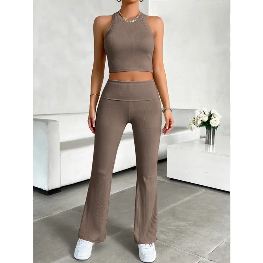 Ribbed Round Neck Tank and Pants Set