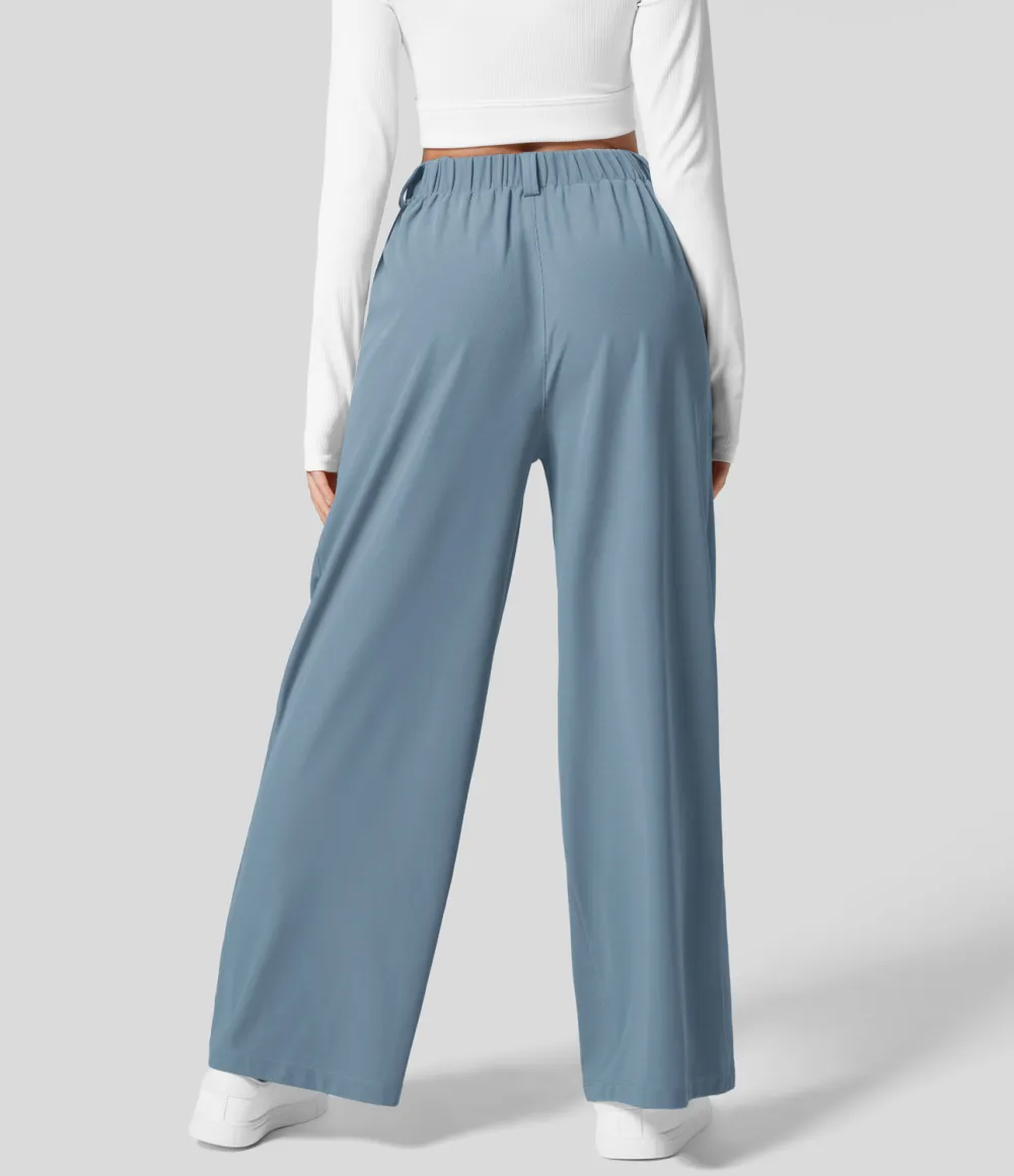 2026🔥  High Waisted Plicated Side Pocket Wide Leg Waffle Work Pants