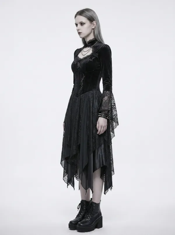 Women's Gothic Raven Thorn Embroidered Velvet Printed Top