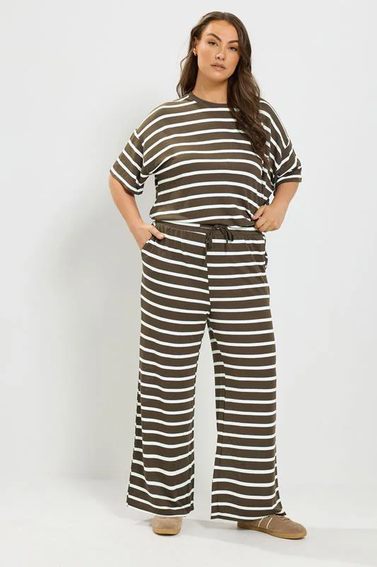 Chocolate Brown Stripe Tie Waist Trousers detail 1